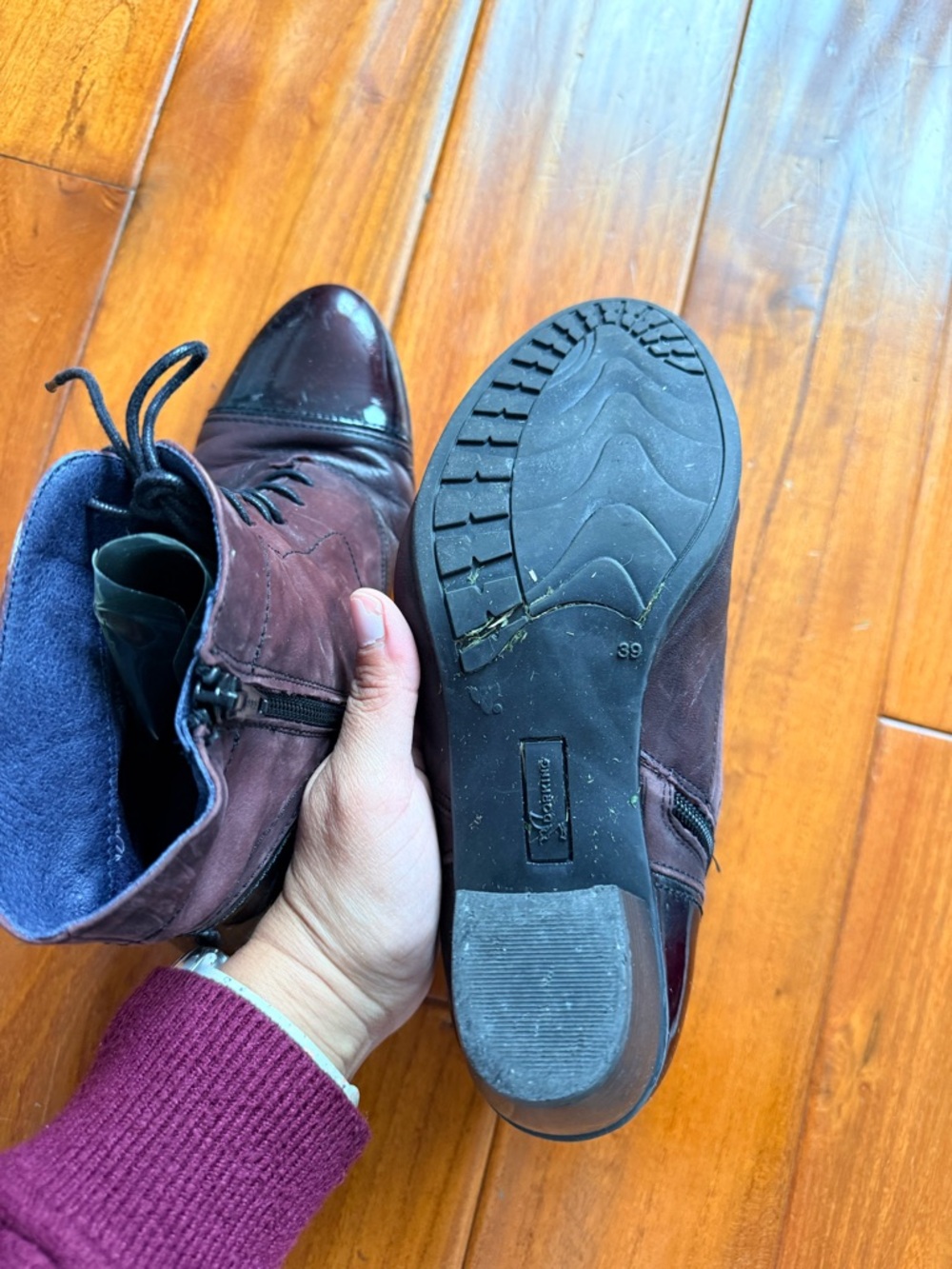 Lace-Up Ankle Boots in Dark Burgundy - Picture 6 of 7